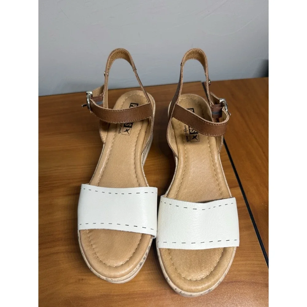 Pikolinos Mykonos Wedge Sandal Leather‎ Brown White Neutral Comfort Spain 38/7.5